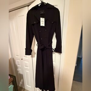 Zara Black Long-Sleeve Double-Breasted Belted Trench Dress